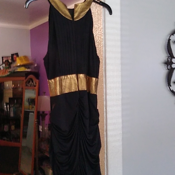 Black knit a leather dress. Has rushing on each side and back. - Picture 3 of 3